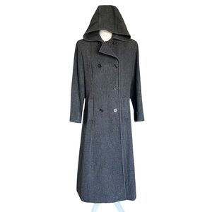 Jason Kole Vintage 90s Hooded Wool Coat Long Gray Double Breasted Womens 6